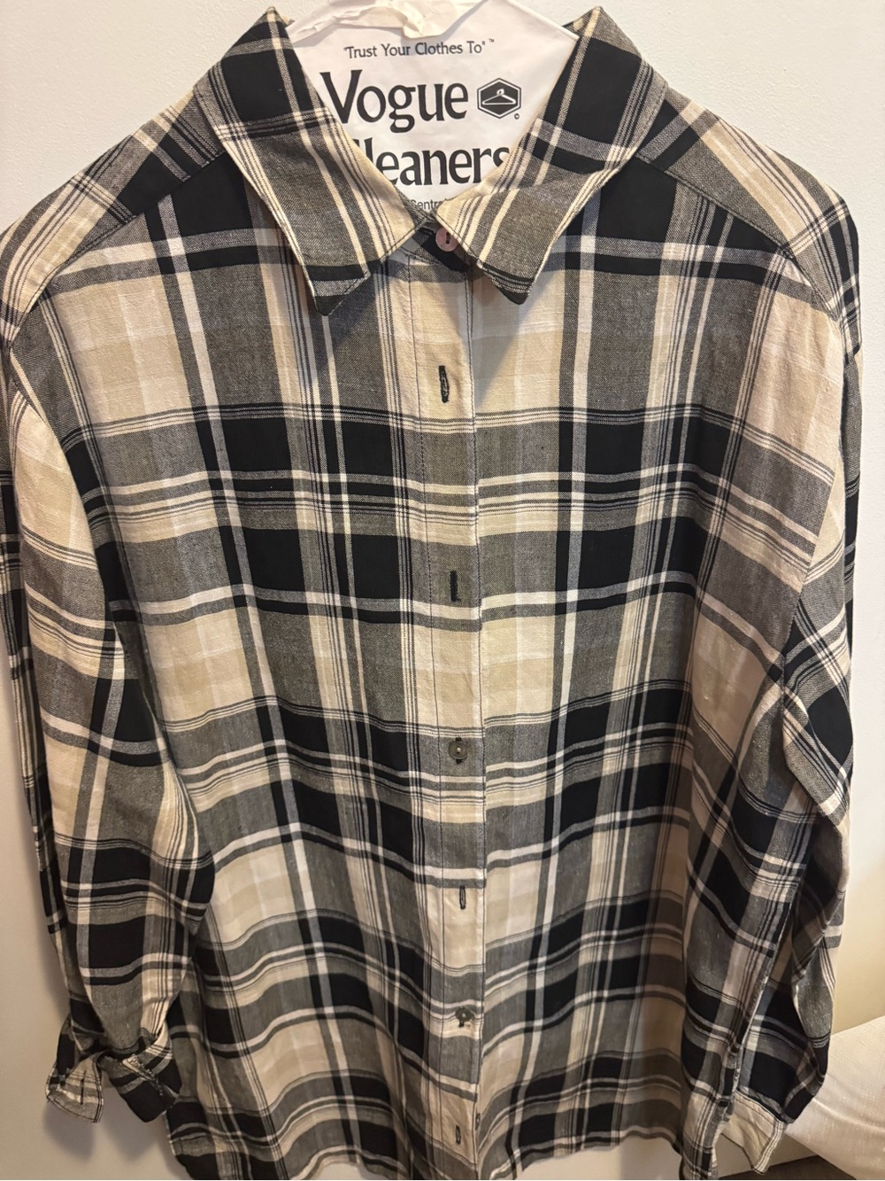 Karen Scott Black and Beige Plaid Button-Down Shirt